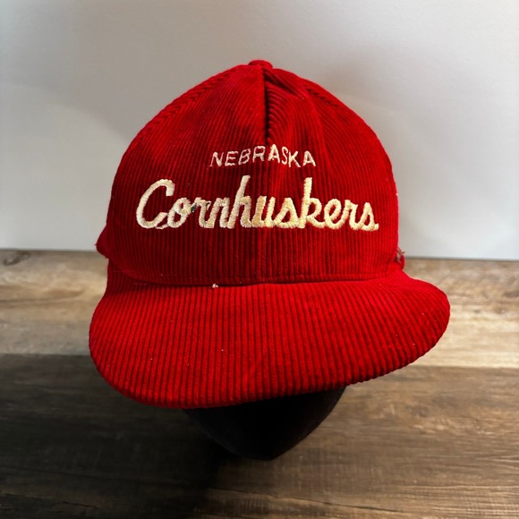 Vintage Nebraska Cornhuskers Script Red Men's Corduroy Snapback Cap Made in USA - Picture 1 of 7
